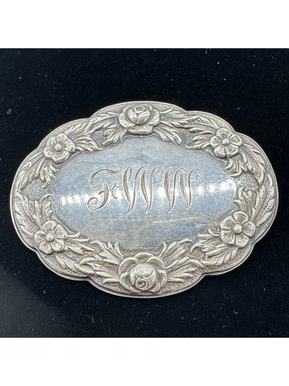 Antique S. Kirk & Son Sterling Silver Floral Oval Brooch With Monogram Engraving